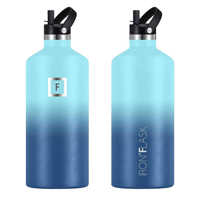 Iron Flask Narrow Mouth Bottle with Straw Lid, Blue Waves, 64oz/1900ml