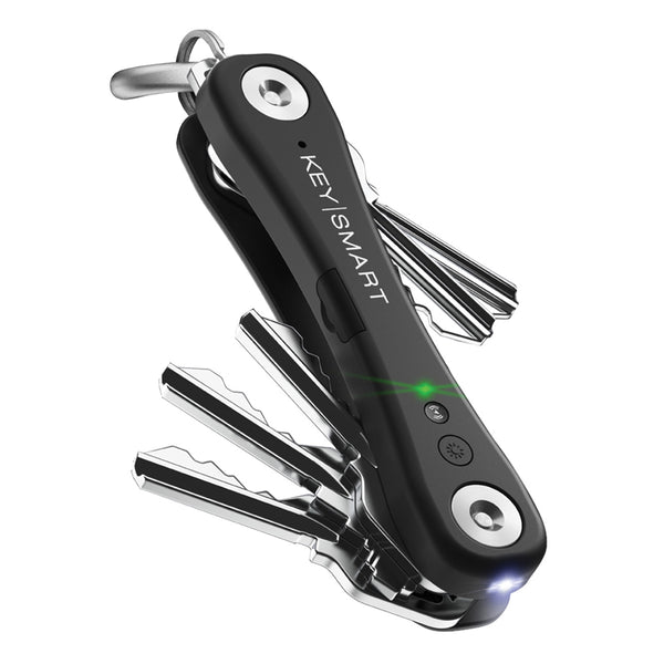 KeySmart iPro - Rechargeable Compact Trackable Key Holder, with LED Flashlight and Bottle Opener  - Black