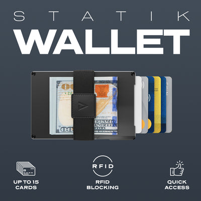 KeySmart Statik Wallet, Holds Up to 15 Cards, Plus Cash, RFID Blocking Technology - Black Aluminum