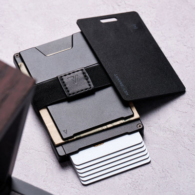 KeySmart Statik Wallet, Holds Up to 15 Cards, Plus Cash, RFID Blocking Technology - Black Aluminum