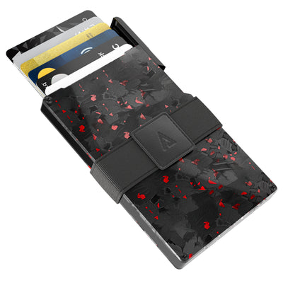 KeySmart Statik Wallet, Holds Up to 15 Cards, Plus Cash, RFID Blocking Technology - Red Forged Carbon