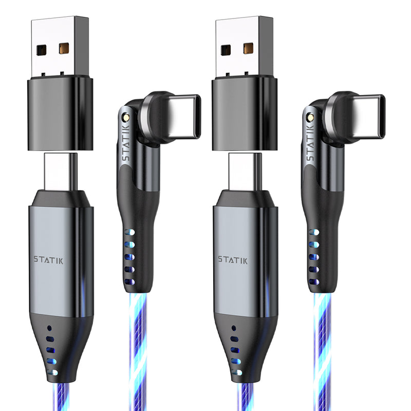 KeySmart STATIK PowerPivot Pro, Glowing LED, USB-C to USB-C, 2mtr-2Pack