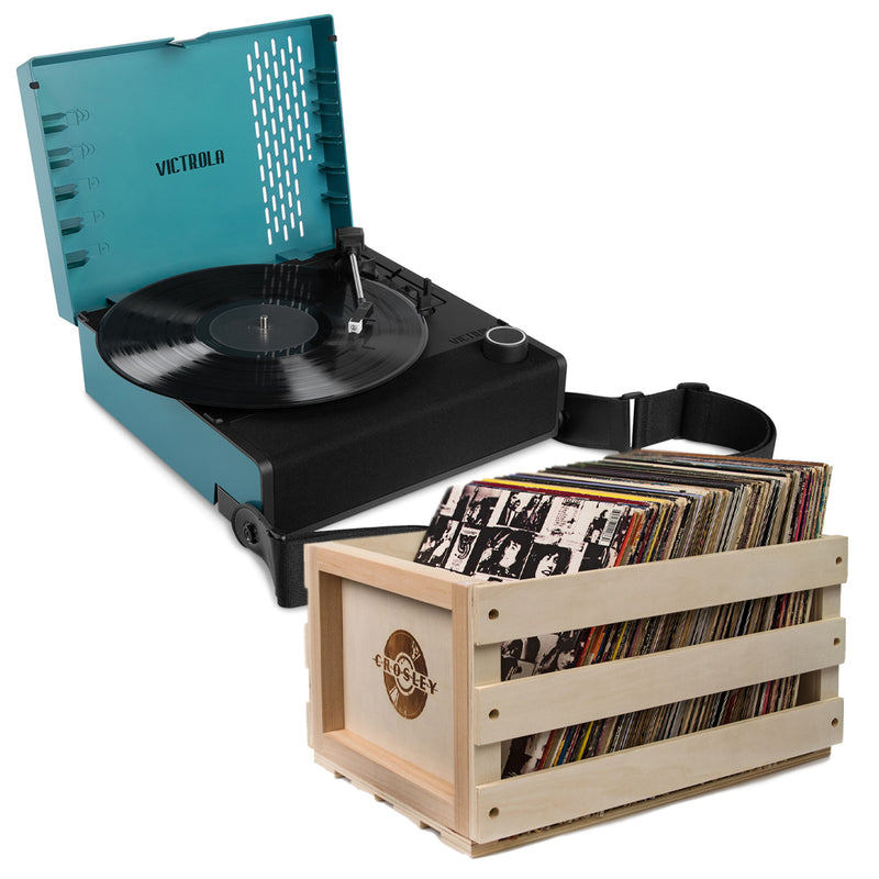 Victrola Revolution Go Turntable - Blue + Bundled Record Storage Crate