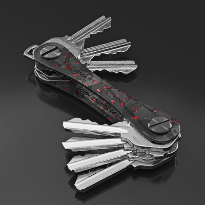 KeySmart Orginal - Compact Key Holder and Keychain Organiser (Up to 8 Keys) - Red Forged Carbon