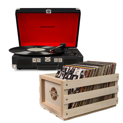 Crosley Cruiser Bluetooth Portable Turntable - Black + Bundled Crosley Record Storage Crate