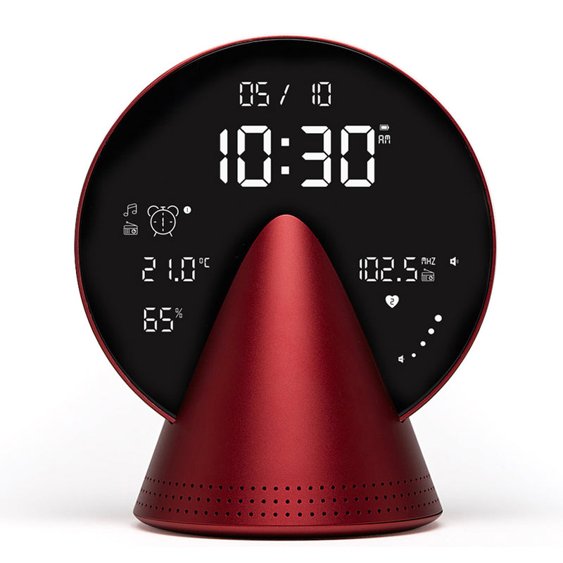 Lexon Conic Radio Alarm Clock With Fm & Built-In Bluetooth Speaker - Red