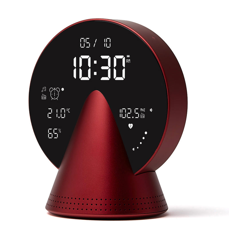 Lexon Conic Radio Alarm Clock With Fm & Built-In Bluetooth Speaker - Red