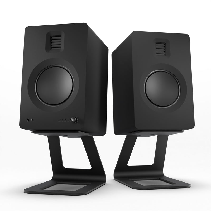 Kanto TUK 260W Powered Bookshelf Speakers with Headphone Out, USB Input, Dedicated Phono Pre-amp, Bluetooth - Pair, Matte Black with SE6 Black Stand Bundle