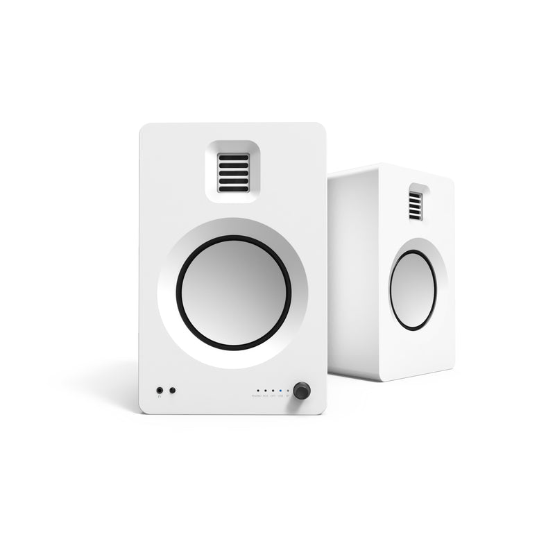 Kanto TUK 260W Powered Bookshelf Speakers with Headphone Out, USB Input, Dedicated Phono Pre-amp, Bluetooth - Pair, Matte White with SE6W White Stand Bundle