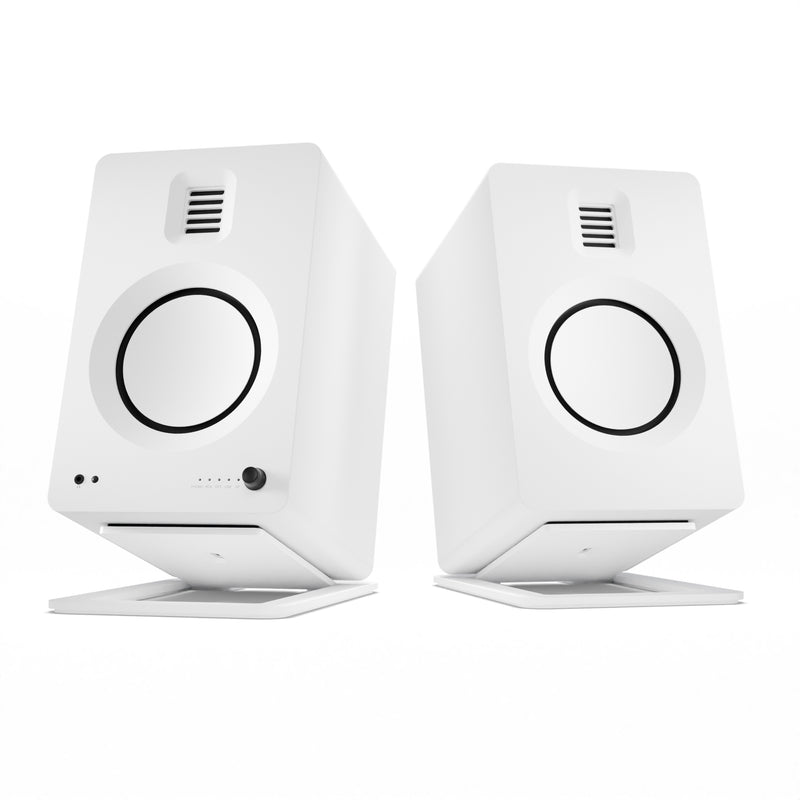 Kanto TUK 260W Powered Bookshelf Speakers with Headphone Out, USB Input, Dedicated Phono Pre-amp, Bluetooth - Pair, Matte White with S6W White Stand Bundle