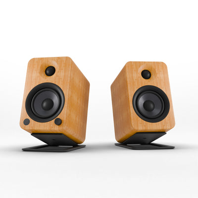 Kanto YU4 140W Powered Bookshelf Speakers with Bluetooth® and Phono Preamp - Pair, Bamboo with S4 Black Stand Bundle