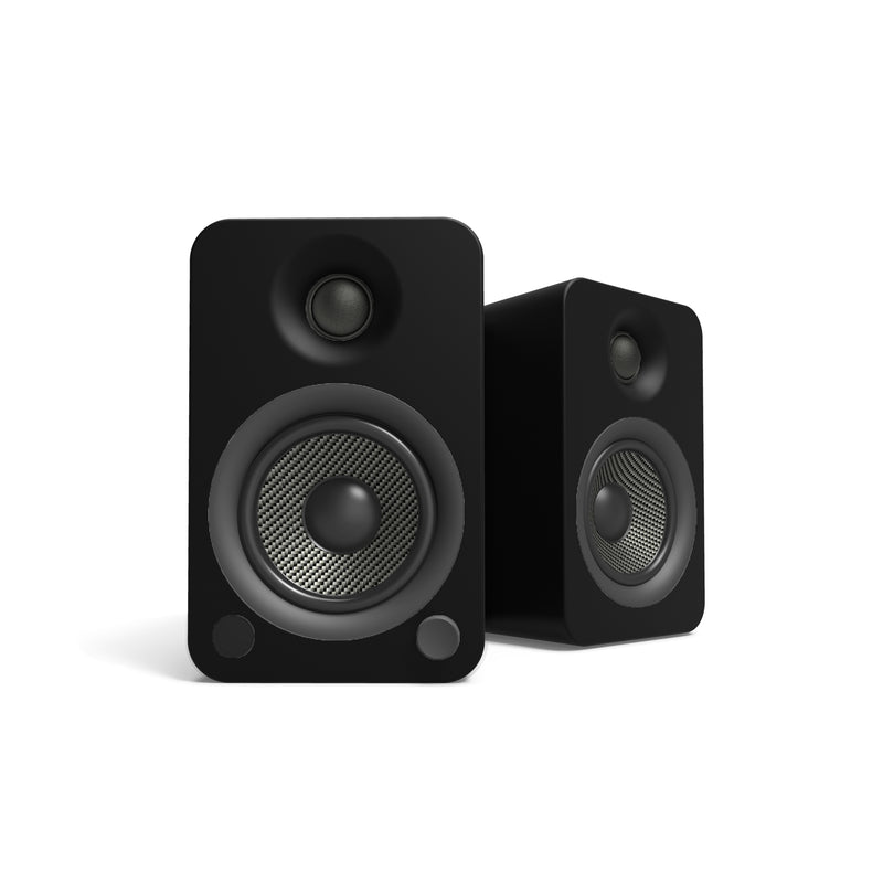 Kanto YU4 140W Powered Bookshelf Speakers with Bluetooth and Phono Preamp - Pair, Matte Black with SP26PL Black Stand Bundle