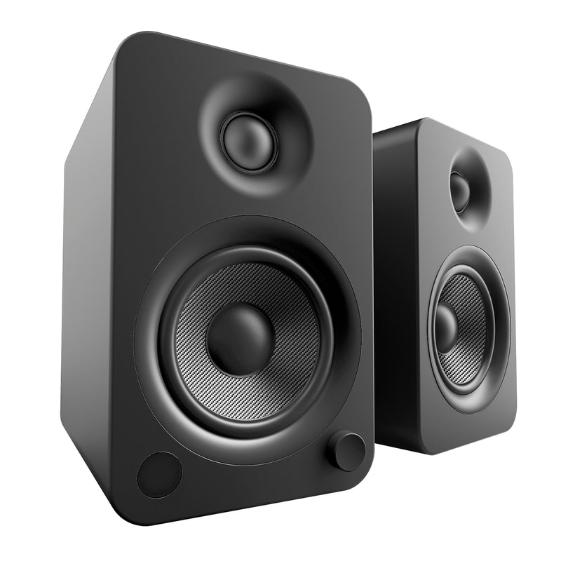 Kanto YU4 140W Powered Bookshelf Speakers with Bluetooth® and Phono Preamp - Pair, Matte Black with SP26PL Black Stand Bundle
