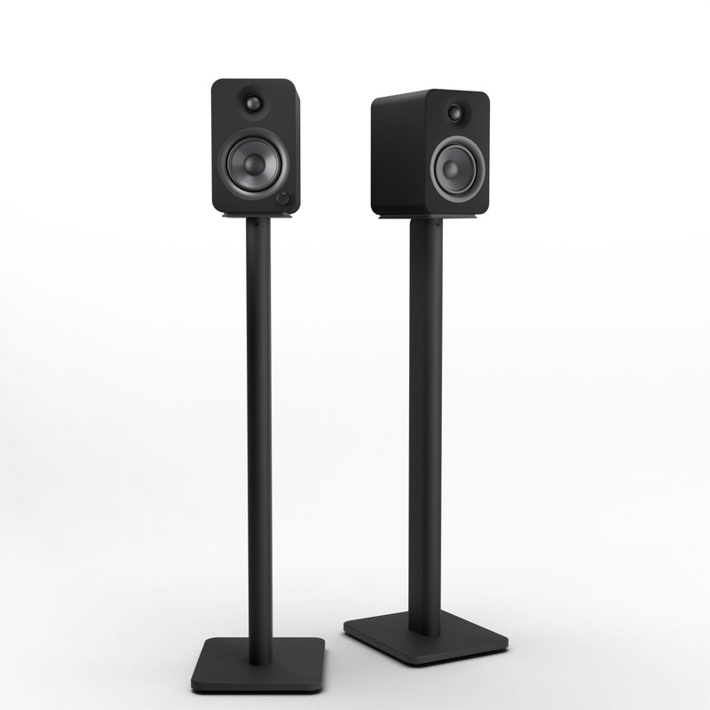 Kanto YU4 140W Powered Bookshelf Speakers with Bluetooth and Phono Preamp - Pair, Matte Black with SP32PL Black Stand Bundle