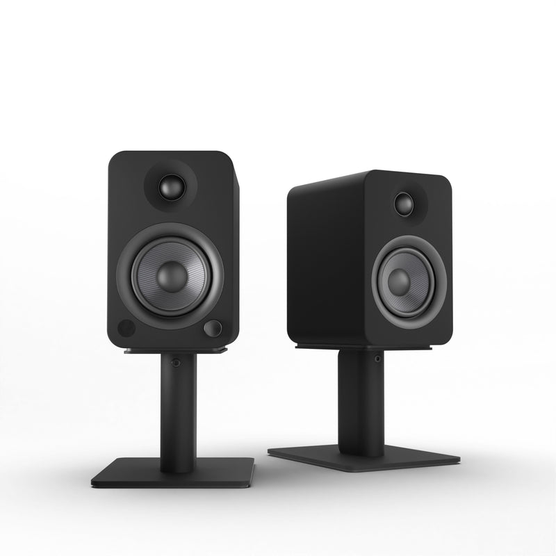 Kanto YU4 140W Powered Bookshelf Speakers with Bluetooth and Phono Preamp - Pair, Matte Black with SP6HD Black Stand Bundle