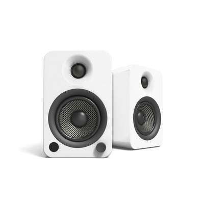 Kanto YU4 140W Powered Bookshelf Speakers with Bluetooth and Phono Preamp - Pair, Matte White with SX26W White Stand Bundle