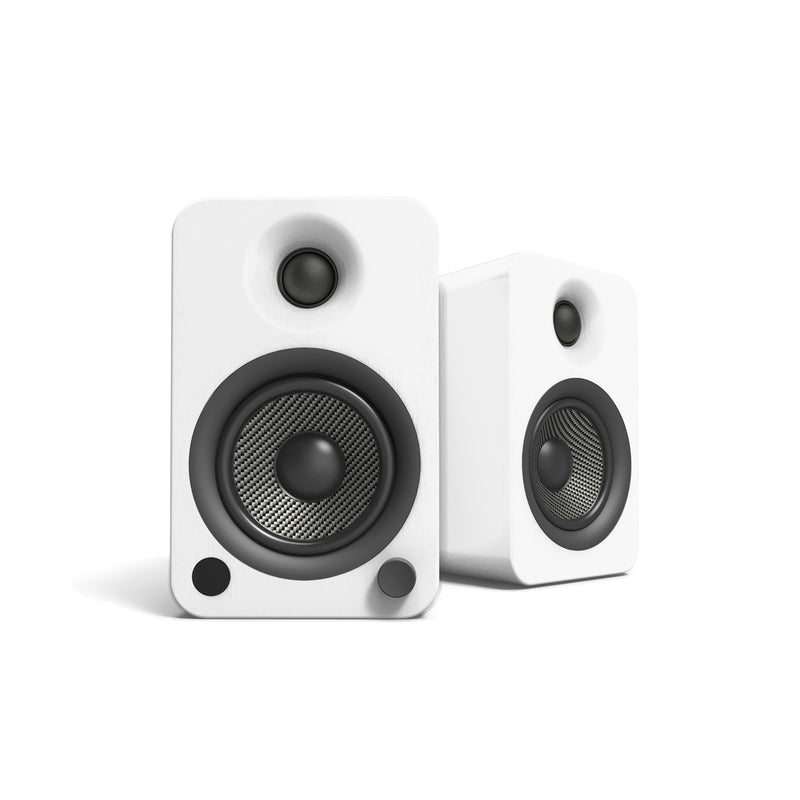 Kanto YU4 140W Powered Bookshelf Speakers with Bluetooth® and Phono Preamp - Pair, Matte White with SE4W White Stand Bundle