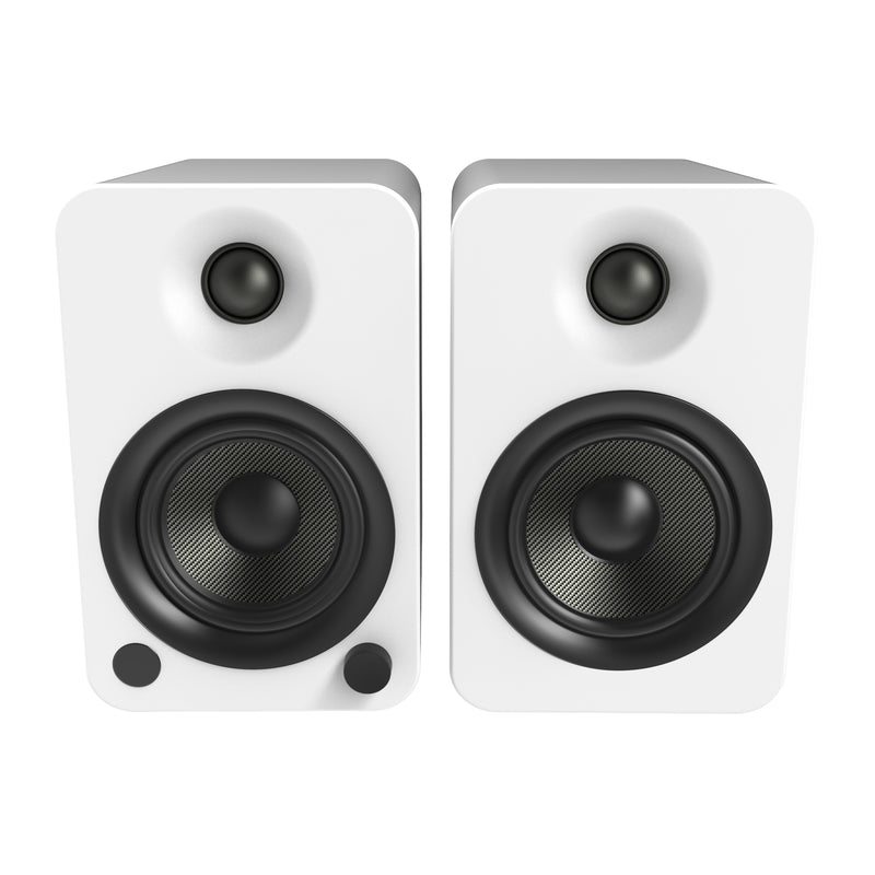 Kanto YU4 140W Powered Bookshelf Speakers with Bluetooth® and Phono Preamp - Pair, Matte White with SX22W White Stand Bundle