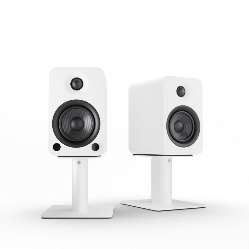 Kanto YU4 140W Powered Bookshelf Speakers with Bluetooth® and Phono Preamp - Pair, Matte White with SP6HDW Black White Bundle