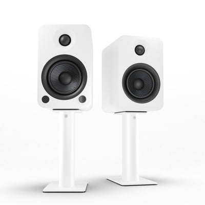 Kanto YU4 140W Powered Bookshelf Speakers with Bluetooth and Phono Preamp - Pair, Matte White with SP9W White Stand Bundle