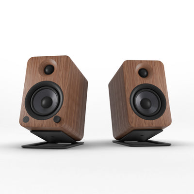 Kanto YU4 140W Powered Bookshelf Speakers with Bluetooth® and Phono Preamp - Pair, Walnut with S4 Black Stand Bundle