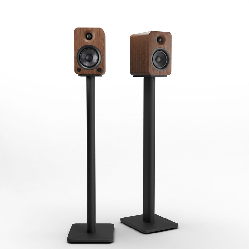 Kanto YU4 140W Powered Bookshelf Speakers with Bluetooth® and Phono Preamp - Pair, Walnut with SP32PL Black Stand Bundle