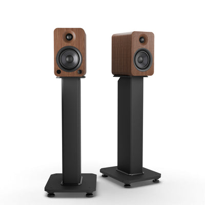 Kanto YU4 140W Powered Bookshelf Speakers with Bluetooth and Phono Preamp - Pair, Walnut with SX22 Black Stand Bundle