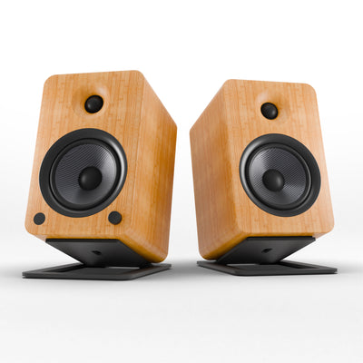Kanto YU6 200W Powered Bookshelf Speakers with Bluetooth and Phono Preamp - Pair, Bamboo with S6 Black Stand Bundle