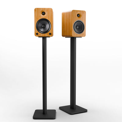 Kanto YU6 200W Powered Bookshelf Speakers with Bluetooth and Phono Preamp - Pair, Bamboo with SP32PL Black Stand Bundle