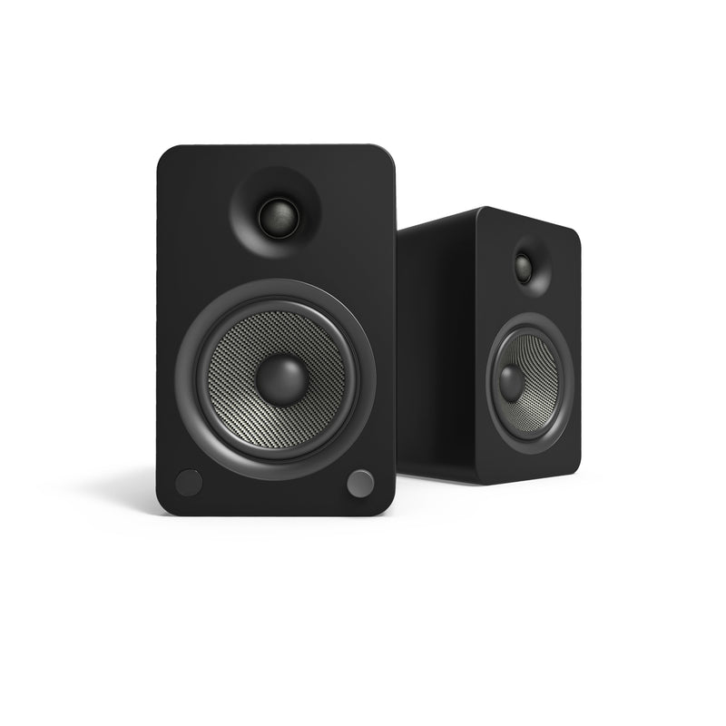Kanto YU6 200W Powered Bookshelf Speakers with Bluetooth® and Phono Preamp - Pair, Matte Black with SP26PL Black Stand Bundle