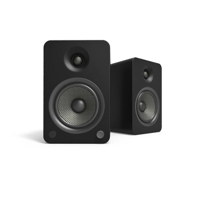 Kanto YU6 200W Powered Bookshelf Speakers with Bluetooth and Phono Preamp - Pair, Matte Black with SP32PL Black Stand Bundle