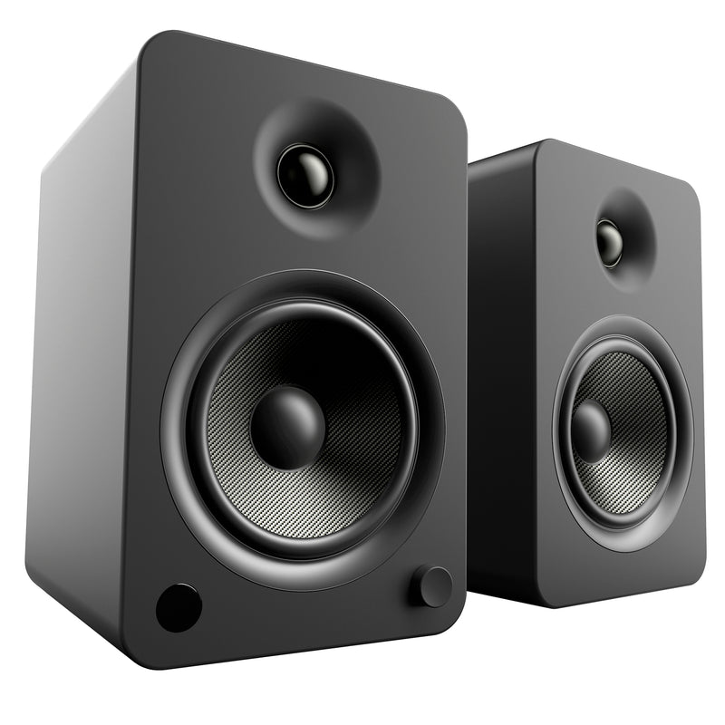 Kanto YU6 200W Powered Bookshelf Speakers with Bluetooth and Phono Preamp - Pair, Matte Black with SE6 Black Stand Bundle
