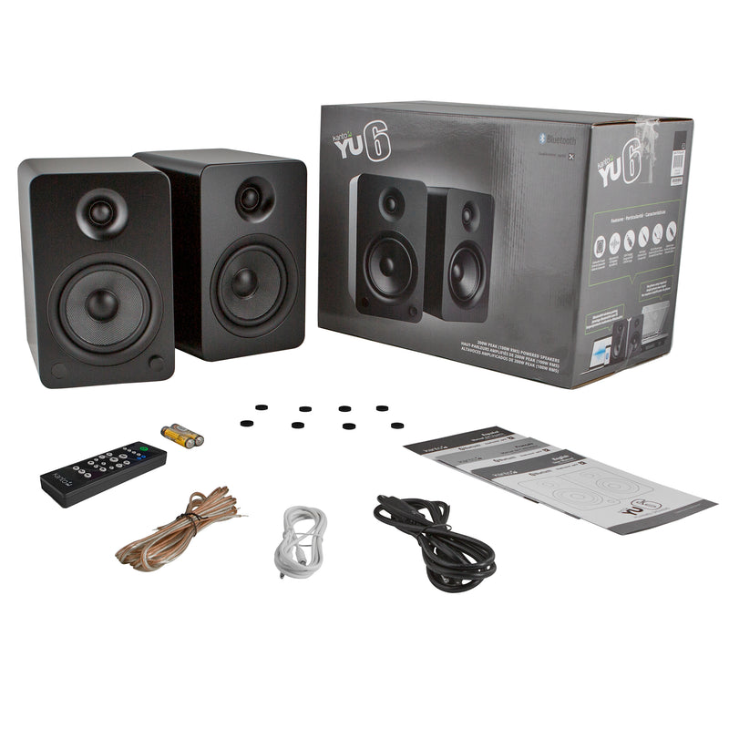 Kanto YU6 200W Powered Bookshelf Speakers with Bluetooth® and Phono Preamp - Pair, Matte Black with S6 Black Stand Bundle