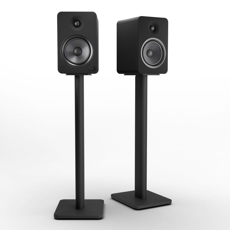 Kanto YU6 200W Powered Bookshelf Speakers with Bluetooth and Phono Preamp - Pair, Matte Black with SP26PL Black Stand Bundle