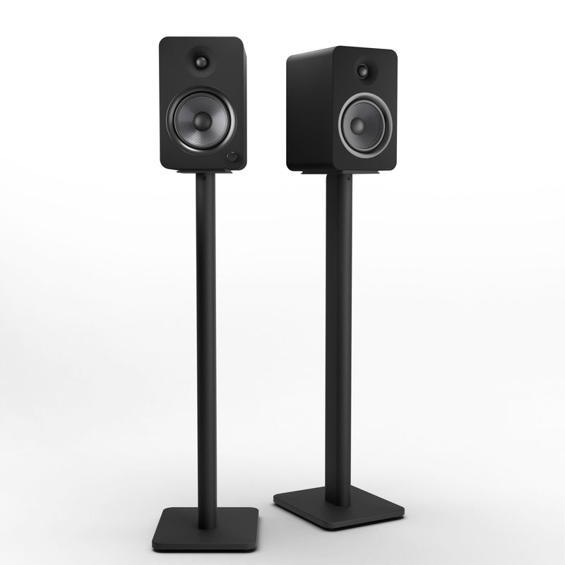 Kanto YU6 200W Powered Bookshelf Speakers with Bluetooth® and Phono Preamp - Pair, Matte Black with SP32PL Black Stand Bundle