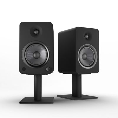 Kanto YU6 200W Powered Bookshelf Speakers with Bluetooth® and Phono Preamp - Pair, Matte Black with SP6HD Black Stand Bundle