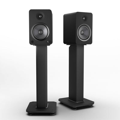 Kanto YU6 200W Powered Bookshelf Speakers with Bluetooth and Phono Preamp - Pair, Matte Black with SX22 Black Stand Bundle