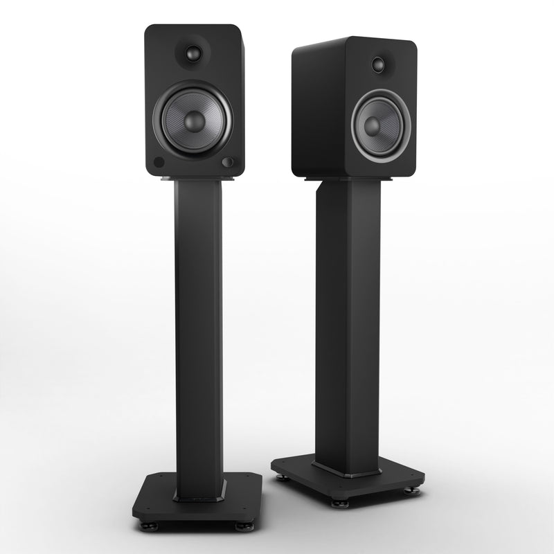 Kanto YU6 200W Powered Bookshelf Speakers with Bluetooth and Phono Preamp - Pair, Matte Black with SX26 Black Stand Bundle