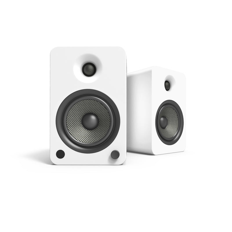 Kanto YU6 200W Powered Bookshelf Speakers with Bluetooth and Phono Preamp - Pair, Matte White with SP26PLW White Stand Bundle