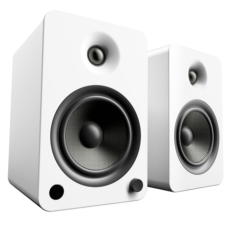 Kanto YU6 200W Powered Bookshelf Speakers with Bluetooth® and Phono Preamp - Pair, Matte White with SP6HDW White Stand Bundle