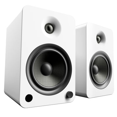 Kanto YU6 200W Powered Bookshelf Speakers with Bluetooth and Phono Preamp - Pair, Matte White with SP26PLW White Stand Bundle