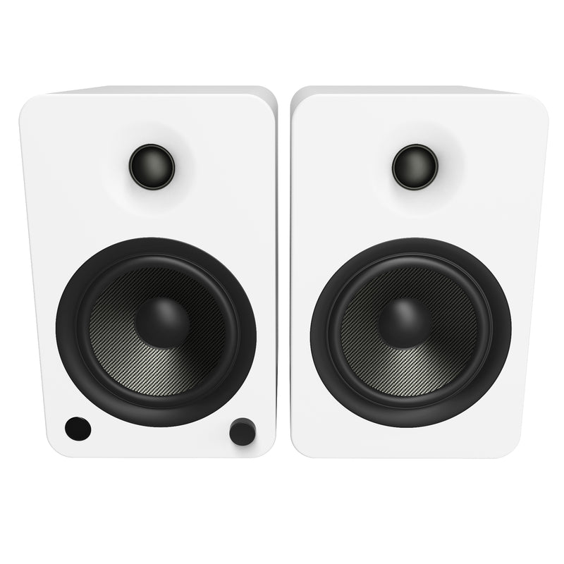 Kanto YU6 200W Powered Bookshelf Speakers with Bluetooth® and Phono Preamp - Pair, Matte White with SP26PLW White Stand Bundle