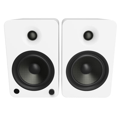 Kanto YU6 200W Powered Bookshelf Speakers with Bluetooth® and Phono Preamp - Pair, Matte White with SX26W White Stand Bundle