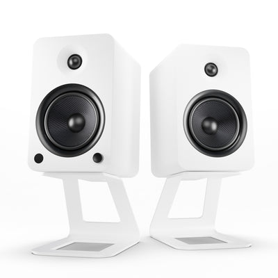 Kanto YU6 200W Powered Bookshelf Speakers with Bluetooth® and Phono Preamp - Pair, Matte White with SE6W White Stand Bundle