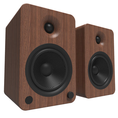 Kanto YU6 200W Powered Bookshelf Speakers with Bluetooth® and Phono Preamp - Pair, Walnut with S6 Black Stand Bundle