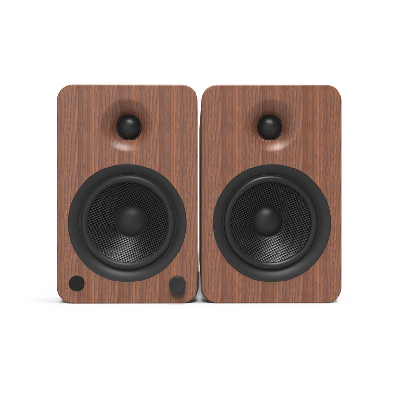 Kanto YU6 200W Powered Bookshelf Speakers with Bluetooth® and Phono Preamp - Pair, Walnut with S6 Black Stand Bundle