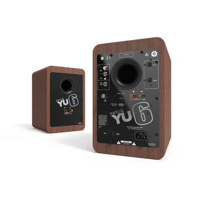 Kanto YU6 200W Powered Bookshelf Speakers with Bluetooth® and Phono Preamp - Pair, Walnut with SX26 Black Stand Bundle
