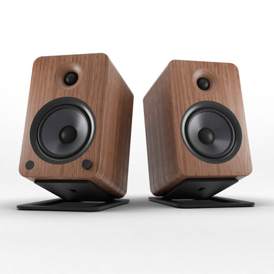 Kanto YU6 200W Powered Bookshelf Speakers with Bluetooth® and Phono Preamp - Pair, Walnut with S6 Black Stand Bundle