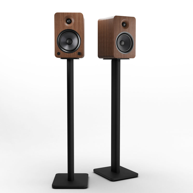 Kanto YU6 200W Powered Bookshelf Speakers with Bluetooth® and Phono Preamp - Pair, Walnut with SP32PL Black Stand Bundle