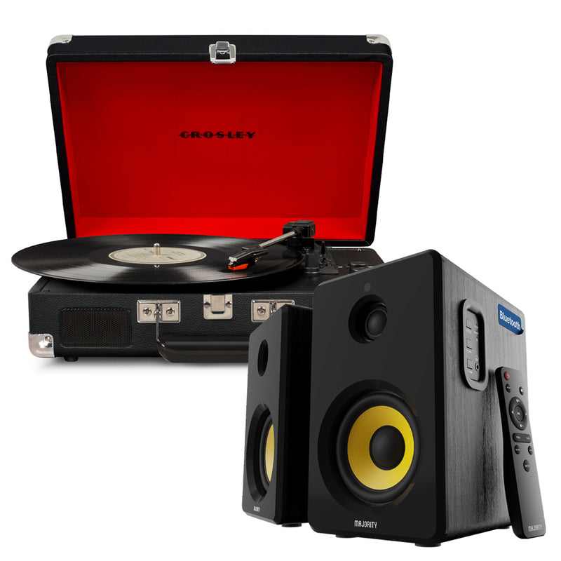 Crosley Cruiser Bluetooth Portable Turntable - Black + Bundled Majority D40X Bluetooth Speakers